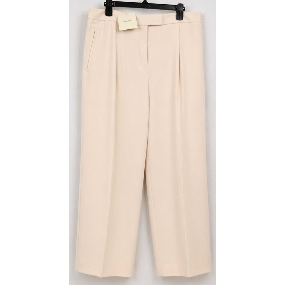 New Calvin Klein Wide Leg Dress Pants Size 8 Beige Pleated Trouser - Picture 2 of 4